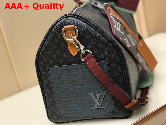 Louis Vuitton Keepall Bandouliere 50 in Monogram Eclipse Canvas with Virgil Ablohs New Patchwork M56856 Replica