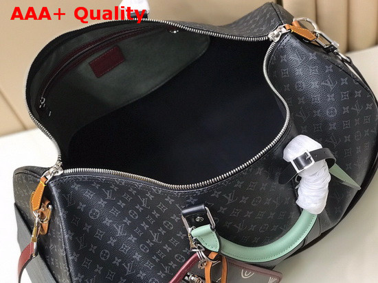 Louis Vuitton Keepall Bandouliere 50 in Monogram Eclipse Canvas with Virgil Ablohs New Patchwork M56856 Replica