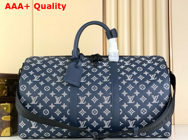 Louis Vuitton Keepall Bandouliere 50 in Navy Blue Monogram Shadow Leather M24953 Replica