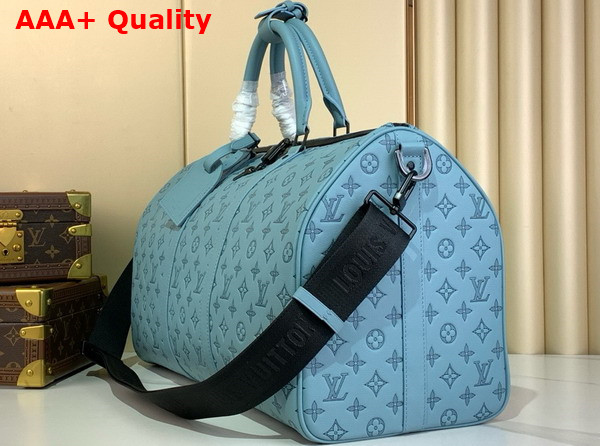 Louis Vuitton Keepall Bandouliere 50 in Sky Blue Monogram Shadow Embossed Calf Leather M14842 Replica