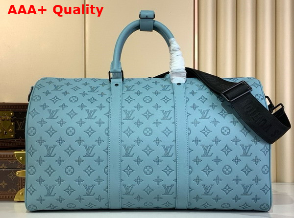 Louis Vuitton Keepall Bandouliere 50 in Sky Blue Monogram Shadow Embossed Calf Leather M14842 Replica