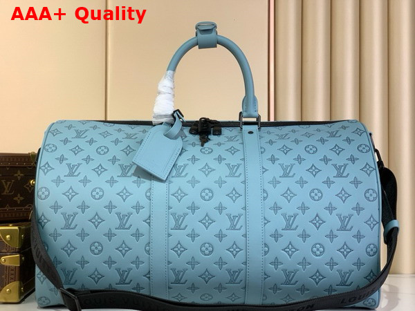 Louis Vuitton Keepall Bandouliere 50 in Sky Blue Monogram Shadow Embossed Calf Leather M14842 Replica