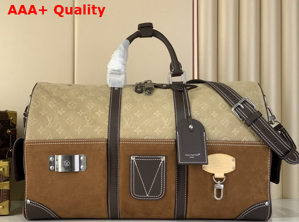 Louis Vuitton Keepall Bandouliere 50 in Tan Monogram Suede Leather Inspired by the Cult Favorite Workwear Style M26127 Replica