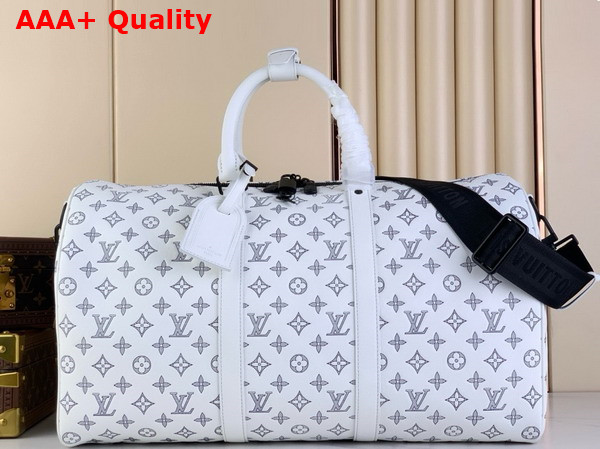 Louis Vuitton Keepall Bandouliere 50 in White Monogram Shadow Leather M24954 Replica