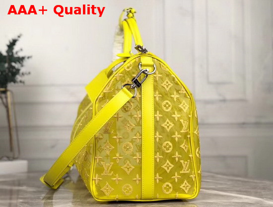 Louis Vuitton Keepall Bandouliere 50 in Yellow Mesh Embroidered with the Monogram Pattern Replica
