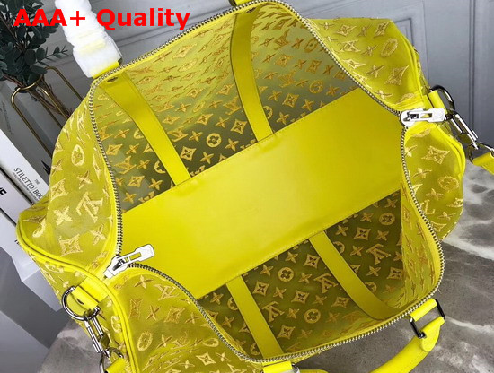 Louis Vuitton Keepall Bandouliere 50 in Yellow Mesh Embroidered with the Monogram Pattern Replica