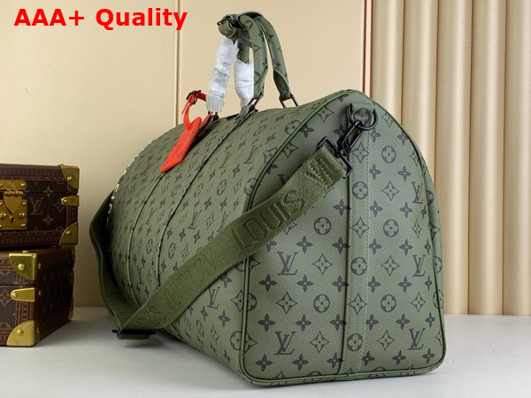 Louis Vuitton Keepall Bandouliere 55 Khaki Green and Vermillion Red Monogram Canvas M23963 Replica