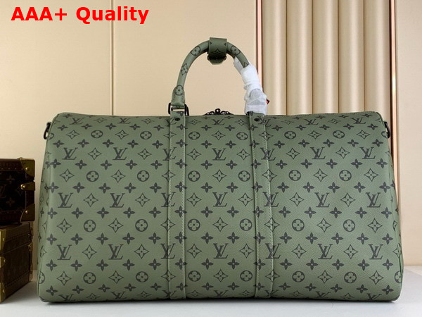 Louis Vuitton Keepall Bandouliere 55 Khaki Green and Vermillion Red Monogram Canvas M23963 Replica