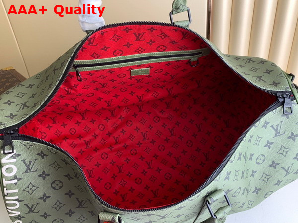 Louis Vuitton Keepall Bandouliere 55 Khaki Green and Vermillion Red Monogram Canvas M23963 Replica