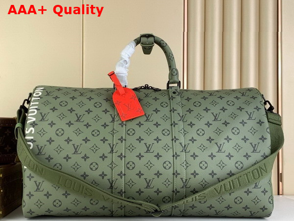 Louis Vuitton Keepall Bandouliere 55 Khaki Green and Vermillion Red Monogram Canvas M23963 Replica