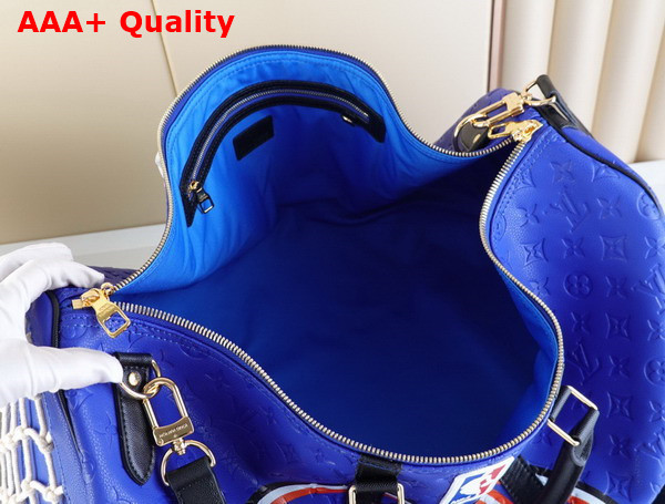Louis Vuitton Keepall Bandouliere 55 Travel Bag Sports the Colors of The NBA Vivid Blue Taurillon Leather M21105 Replica