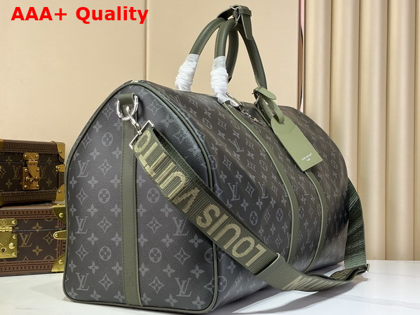 Louis Vuitton Keepall Bandouliere 55 in Khaki Green Monogram Eclipse Coated Canvas M28844 Replica
