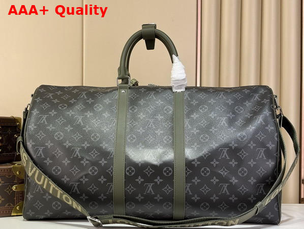 Louis Vuitton Keepall Bandouliere 55 in Khaki Green Monogram Eclipse Coated Canvas M28844 Replica