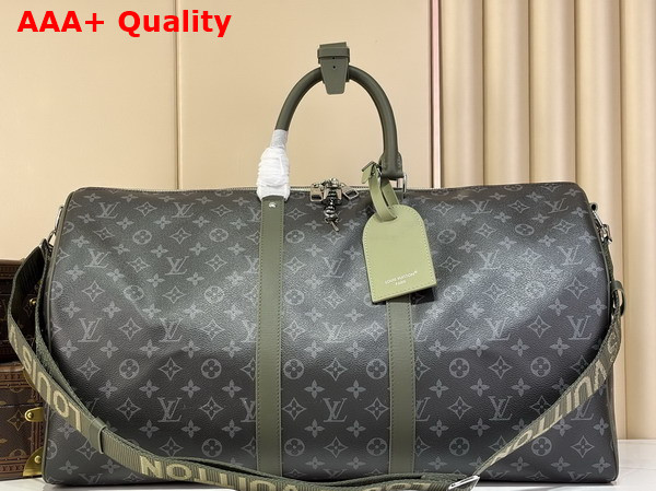 Louis Vuitton Keepall Bandouliere 55 in Khaki Green Monogram Eclipse Coated Canvas M28844 Replica