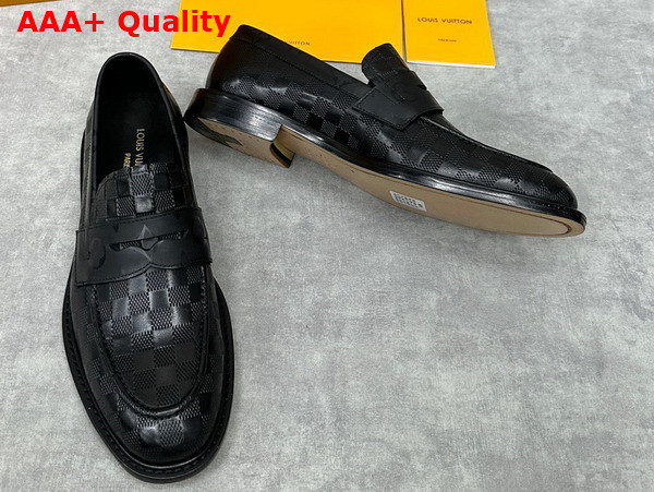 Louis Vuitton Kensington Loafer in Black Damier Embossed Calf Leather Replica
