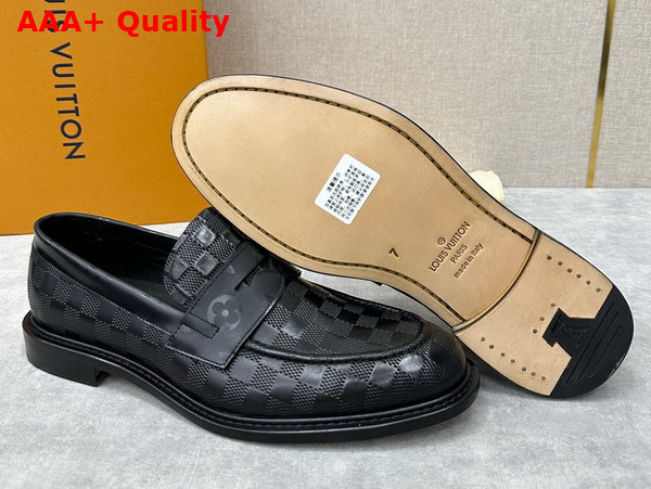 Louis Vuitton Kensington Loafer in Black Damier Embossed Calf Leather Replica
