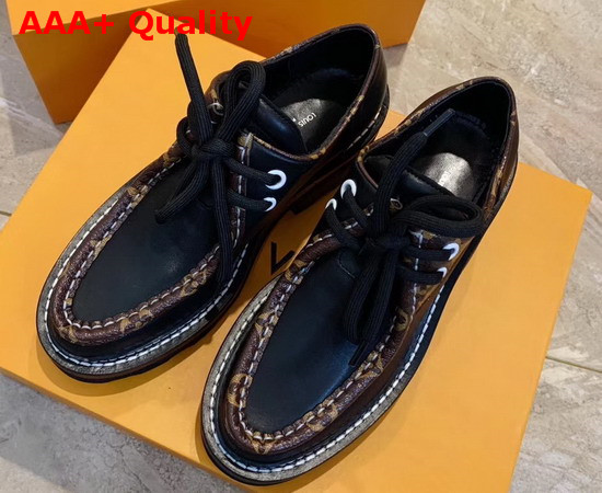 Louis Vuitton LV Beaubourg Platform Derby in Black Calf Leather and Patent Monogram Canvas 1A5SO9 Replica