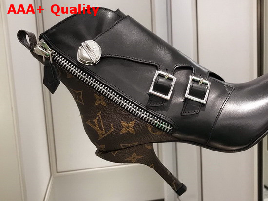 Louis Vuitton LV Janet Ankle Boot Black Calf Leather and Monogram Canvas Replica
