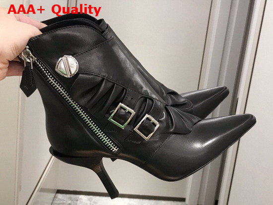 Louis Vuitton LV Janet Ankle Boot Black Glazed Calf Leather and Calf Leather Ruffle 1A57SG Replica
