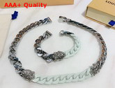 Louis Vuitton LV Sculpture Necklace Mist Green Ceramic and Silver Hardware MP2632 Replica