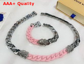 Louis Vuitton LV Sculpture Necklace Pink Ceramic and Silver Hardware Replica