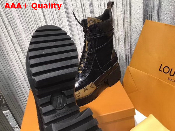Louis Vuitton Laureate Platform Desert Boot Black Suede Calf Leather and Patent Monogram Canvas 1A2ZC9 Replica