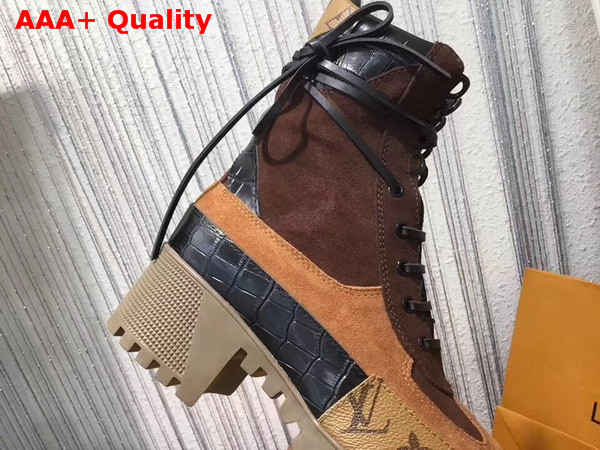 Louis Vuitton Laureate Platform Desert Boot Brown Suede Calf Leather and Patent Monogram Canvas 1A2ZBo Replica