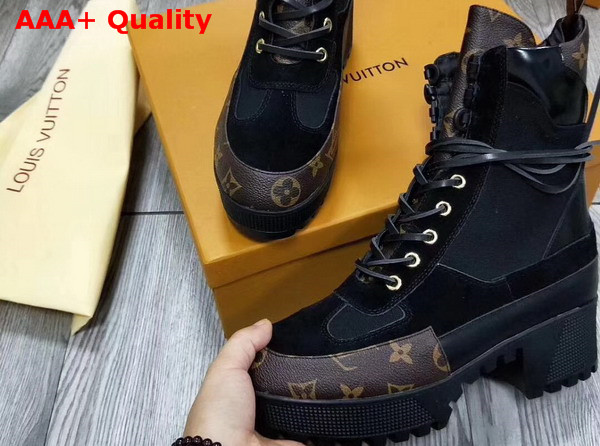 Louis Vuitton Laureate Platform Desert Boot Suede Calf Leather and Monogram Canvas Replica