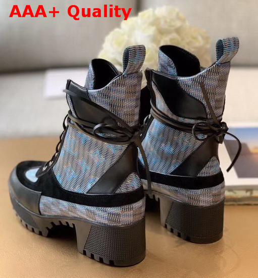 Louis Vuitton Laureate Platform Desert Boot in Calf Leather and Blue Monogram LV Pop Printed Canvas 1A5SM2 Replica