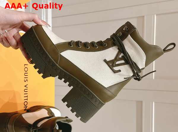 Louis Vuitton Laureate Platform Desert Boot in Khaki Green Canvas and Leather Laces 1ACH8U Replica