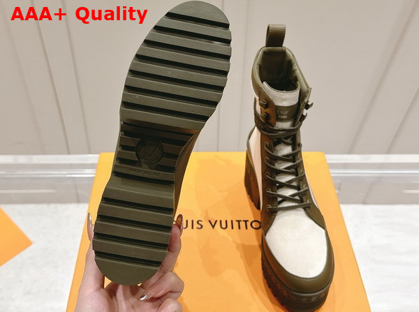 Louis Vuitton Laureate Platform Desert Boot in Khaki Green Canvas and Leather Laces 1ACH8U Replica