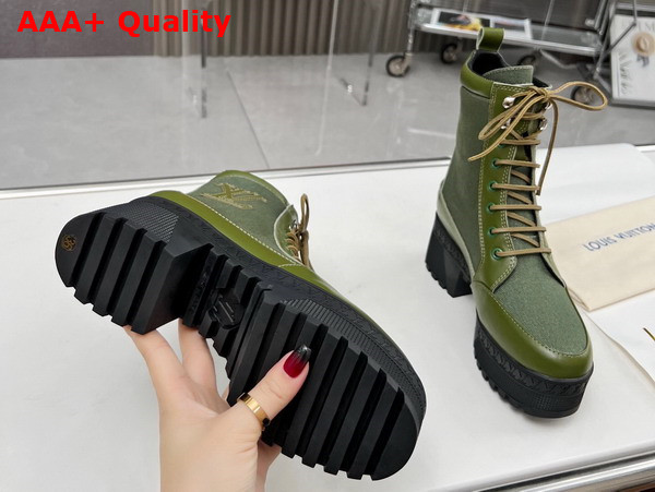 Louis Vuitton Laureate Platform Desert Boot in Khaki Green Textile 1AC7S9 Replica