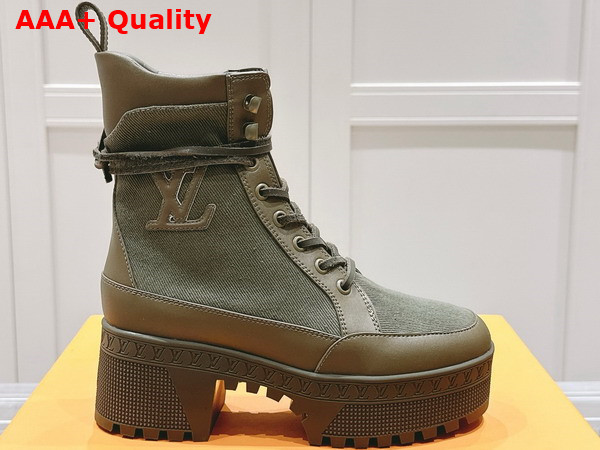 Louis Vuitton Laureate Platform Desert Boot in Khaki Green Textile 1AC7SA Replica