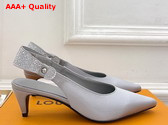 Louis Vuitton Legacy Slingback Pump in Grey Satin and Strass Kitten Heel Replica