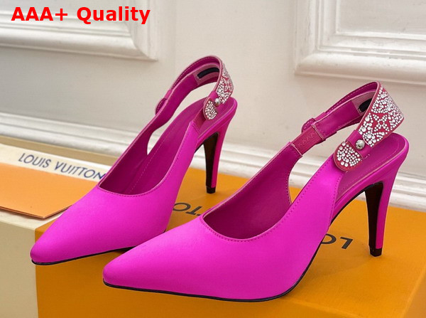 Louis Vuitton Legacy Slingback Pump in Rose Pop Pink Satin and Strass High Heel Replica