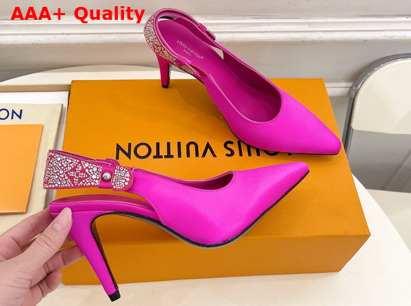 Louis Vuitton Legacy Slingback Pump in Rose Pop Pink Satin and Strass High Heel Replica
