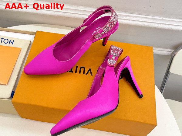 Louis Vuitton Legacy Slingback Pump in Rose Pop Pink Satin and Strass High Heel Replica