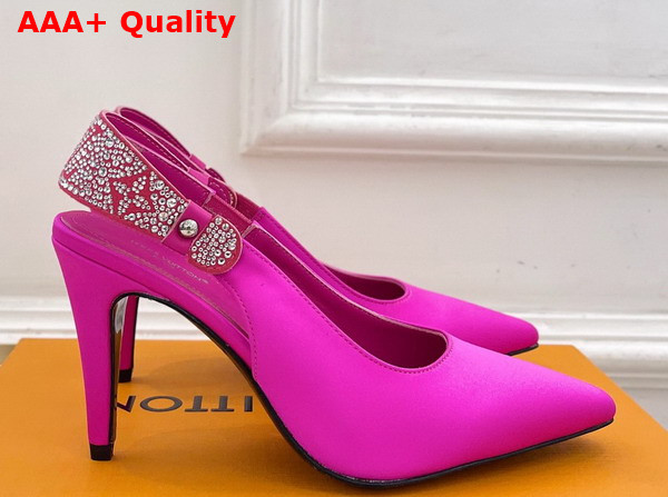 Louis Vuitton Legacy Slingback Pump in Rose Pop Pink Satin and Strass High Heel Replica