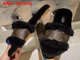 Louis Vuitton Lock It Flat Mule Black Mink Fur and Patent Monogram Canvas 1A8766 Replica