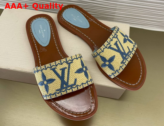 Louis Vuitton Lock It Flat Mule Light Blue Raffia Replica
