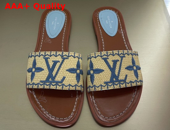 Louis Vuitton Lock It Flat Mule Light Blue Raffia Replica