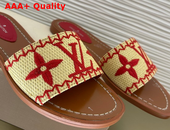 Louis Vuitton Lock It Flat Mule Red Raffia Replica