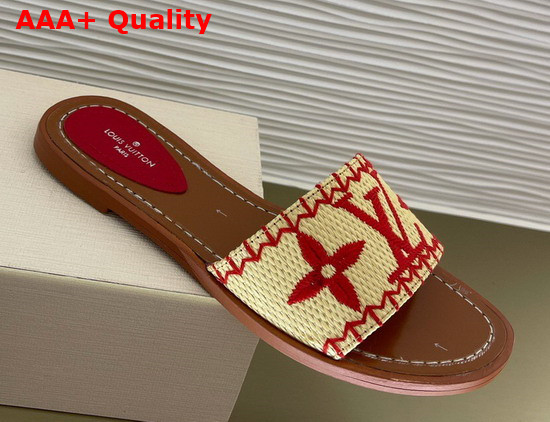 Louis Vuitton Lock It Flat Mule Red Raffia Replica