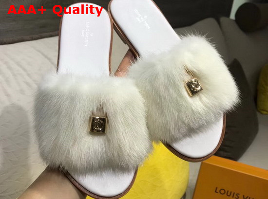 Louis Vuitton Lock It Flat Mule White Mink Fur 1A43NW Replica