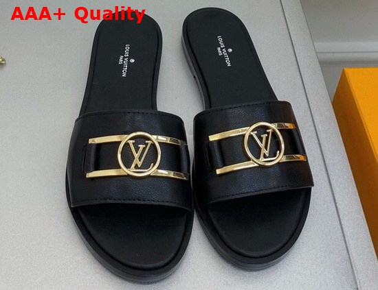 Louis Vuitton Lock It Flat Mule in Black Grained Calf Leather 1A64YD Replica