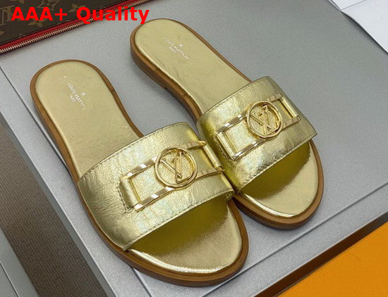 Louis Vuitton Lock It Flat Mule in Gold Metallic Calf Leather 1A87ZI Replica