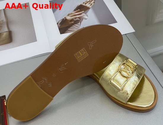 Louis Vuitton Lock It Flat Mule in Gold Metallic Calf Leather 1A87ZI Replica