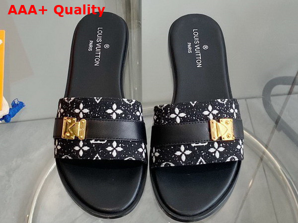 Louis Vuitton Lock It Mule in Black Monogram Denim and Calf Leather Replica