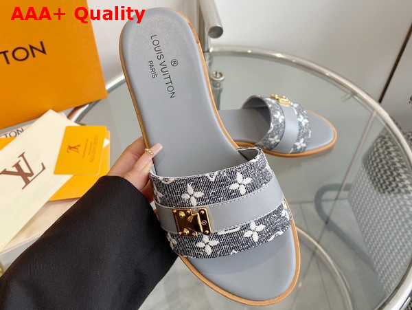 Louis Vuitton Lock It Mule in Gray Monogram Denim and Calf Leather Replica