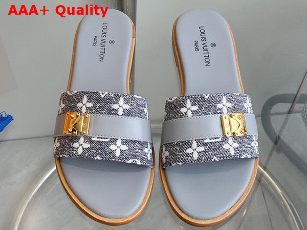 Louis Vuitton Lock It Mule in Gray Monogram Denim and Calf Leather Replica